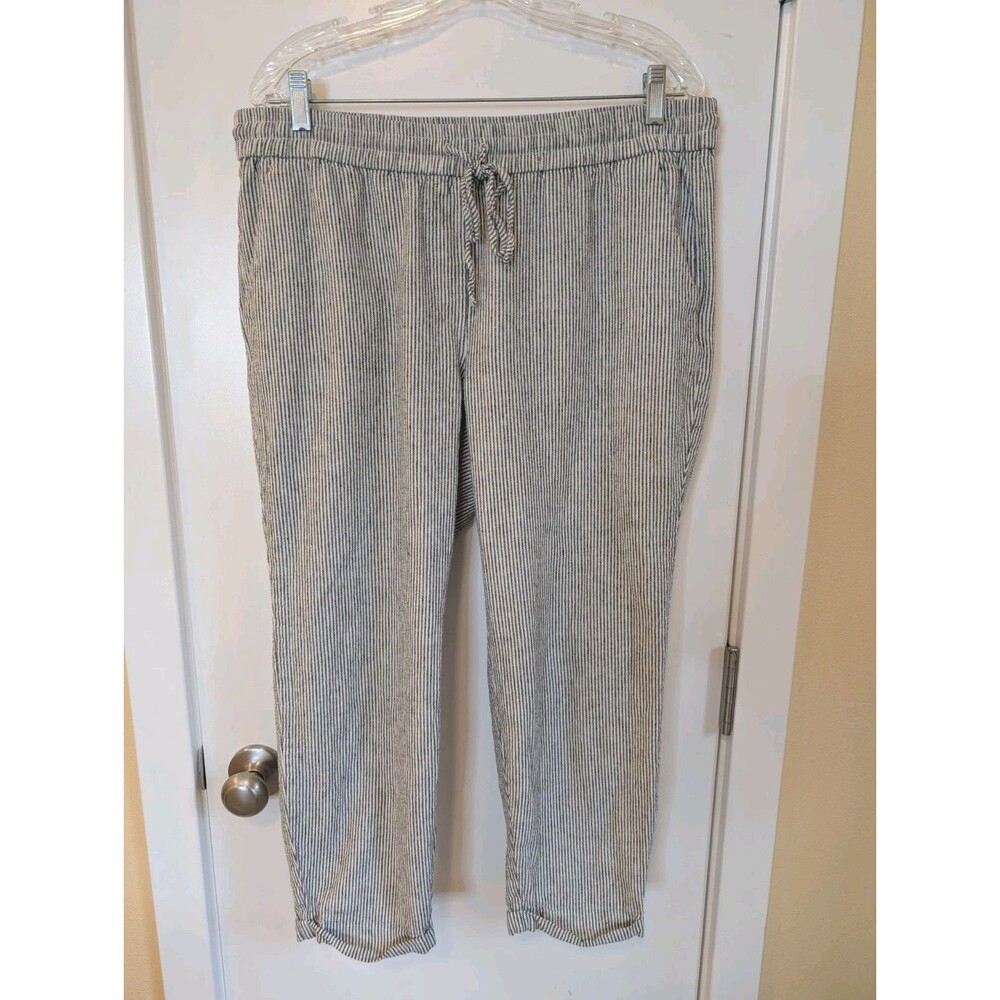 J. Crew Factory Striped Linen Blend Drawstring Waist Cropped Pants 14 Coastal